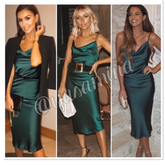 Zara Draped Slip Dress Medium Dark Emerald Green - Picture 16 of 16